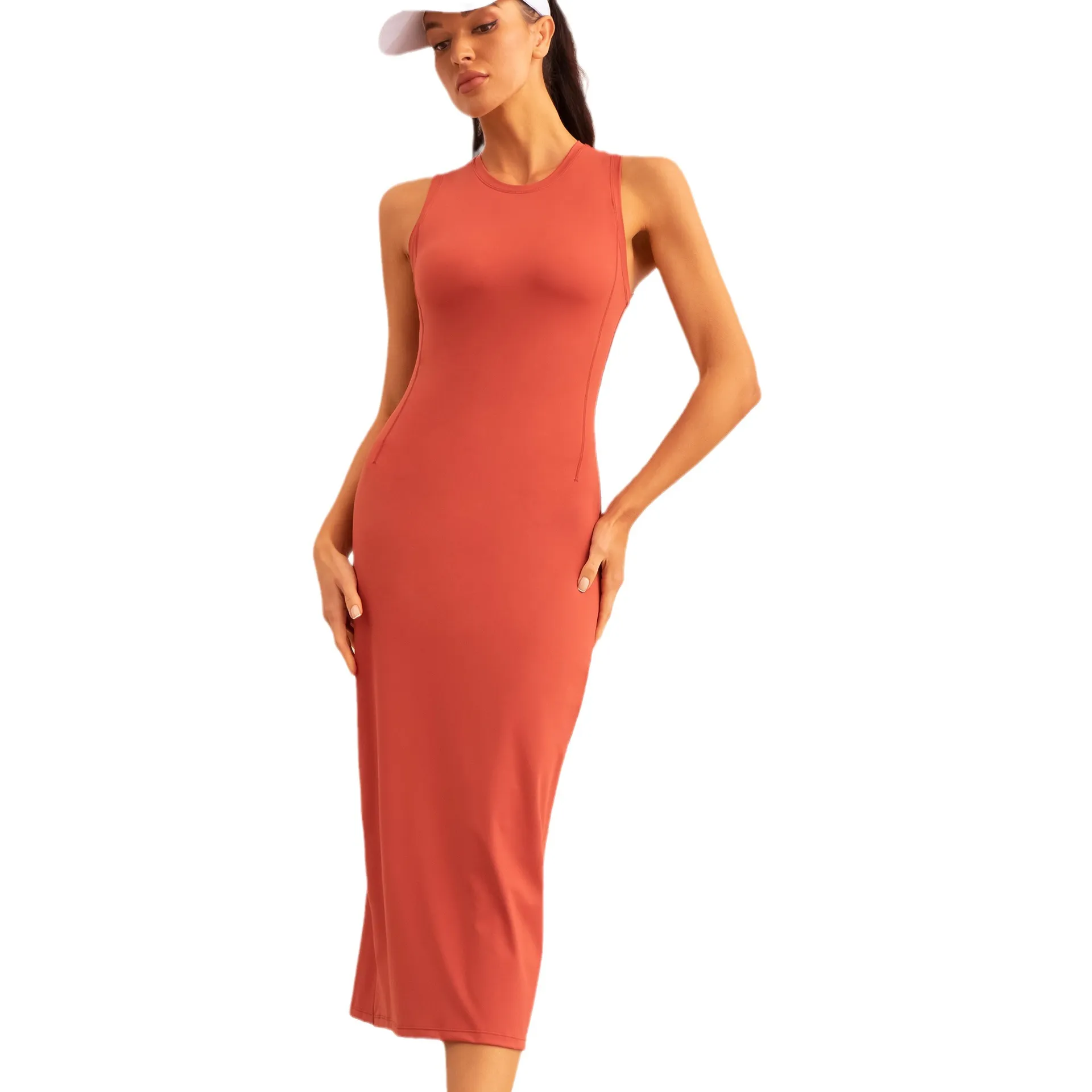 New Women Long Casual Sports Split Dresses Tight Sexy Sleeveless Dress  Solid Color Slim Fit Women For Go To The Sports Meeting Fashion Clothes