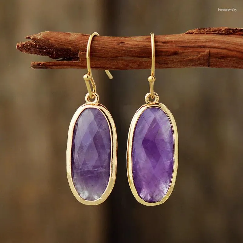 Boucles d'oreilles pendantes simples en améthyste naturelle de haute qualité pour femmes, pierres précieuses colorées, bijoux pour déplacements quotidiens, vente en gros
