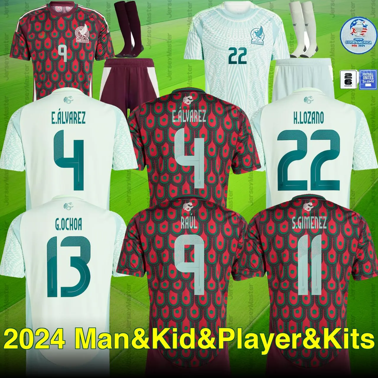 Mexique 2024 Copa America 2026 Qualifiants Raul Chicharito Soccer Jerseys Lozano Dos Santos 24 25 H.Lozano Men Kids Football Shirts Uniforms Fans Player Version