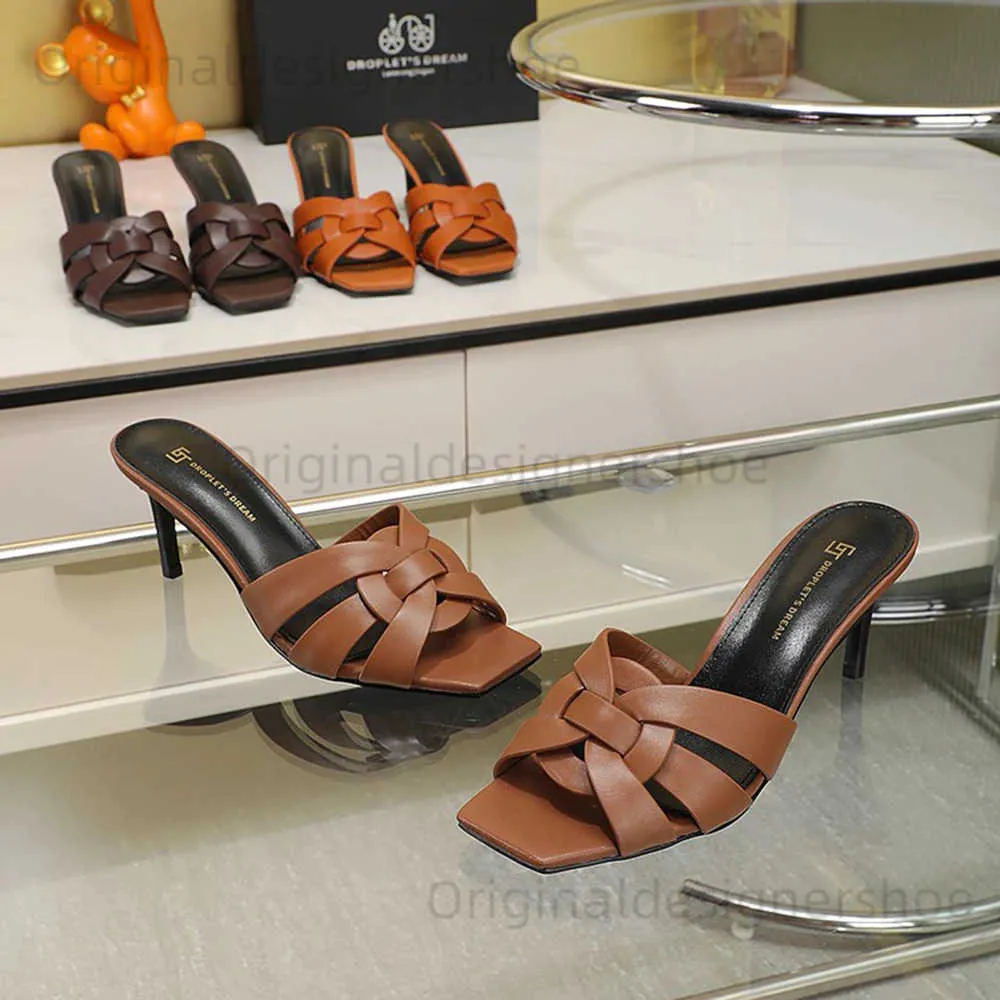 Sandales 7CM 44 surdimensionné femmes pantoufles chaussures de luxe concepteur à talons hauts dames sandales diapositives qualité en cuir pantoufles de fête de mariage T240323