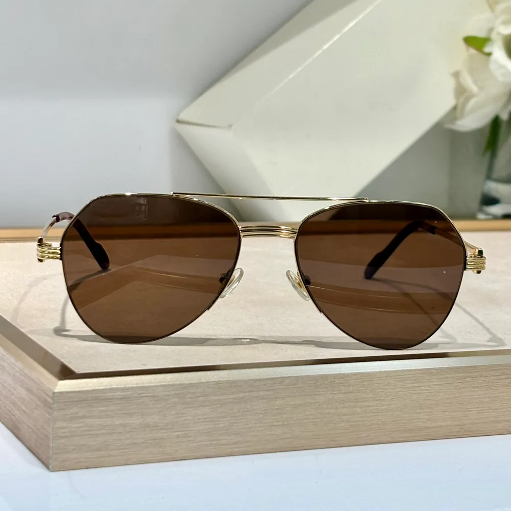 Lunettes de soleil pilotes vintage Titanium Gold Metal / Brown Lenses Men Shades Summer Sunnies Lunettes de Soleil Lunettes Occhiali da sole UV400 Lunettes