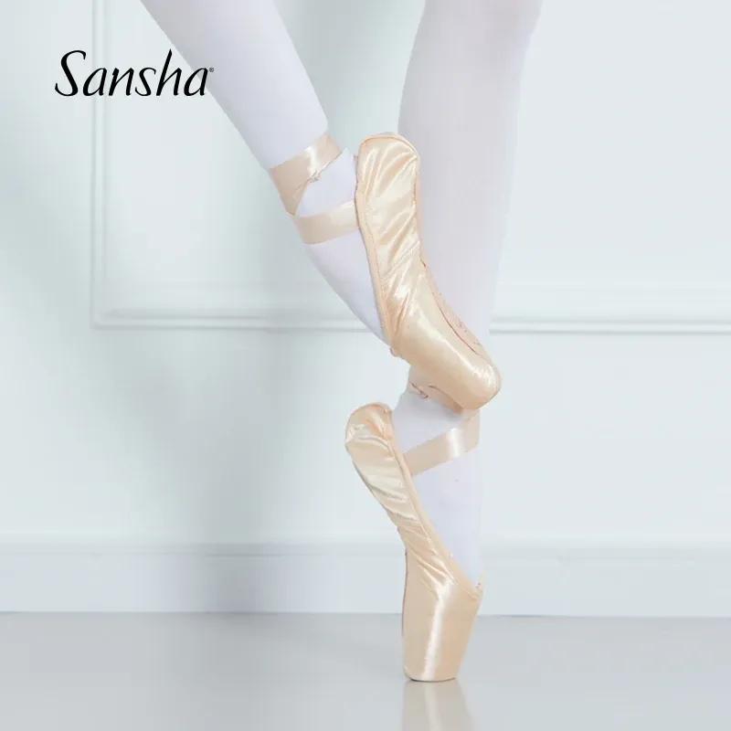 Stiefel Sansha Adult Kids Ballet Pointe Schuhe rosa/schwarz/rote Satin Girls Frauen professionelle Tanzschuhe mit Ribbons Silikon Zehenpad sp