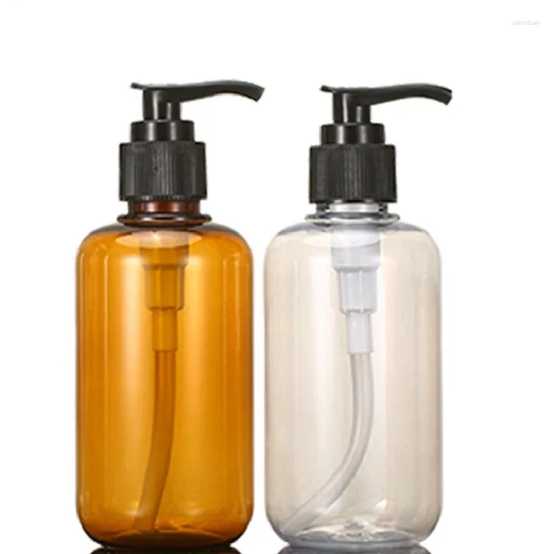 Bouteilles de stockage 10 pièces pompe à lotion PET en plastique transparent brun bouteille rechargeable 100 ml 200 ml 300 ml vide rond emballage cosmétique shampooing