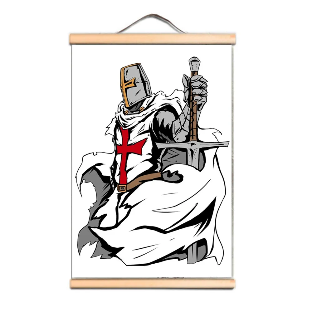 Chevaliers Templiers Tenture Murale Drapeau Bannière Vintage Chambre Bureau Décoration Murale Christ Croisades Armure Guerrier Affiches Toile Art Imprimer Rouleau Peinture LZ01