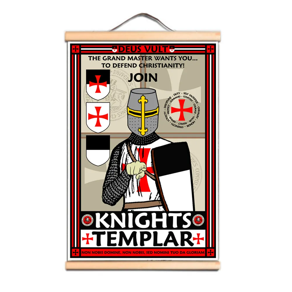 Vintage Medieval Crusader Art Poster - Knights Templar Canvas Scroll ...