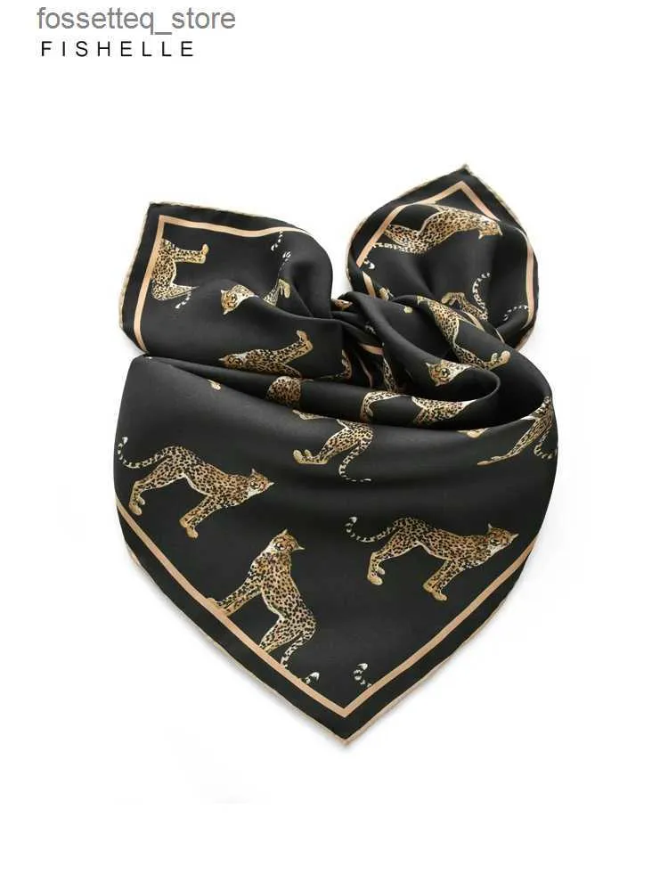 Mouchoirs Foulards en soie naturelle imprimé léopard noir véritable soie hijab sergé soie printemps automne la luxe cadeaux femme mouchoir L240322