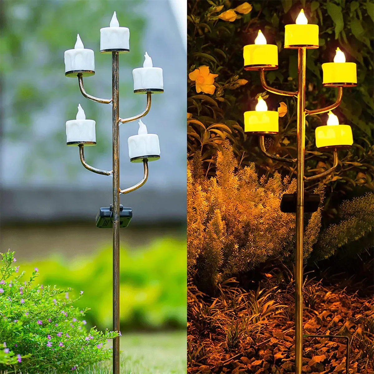 Solar Garden Candle Lights Outdoor Waterproofing Pathway Flickering Lights, Solar Stake Lights, Yard Patio Pathway Decoration for Wedding Party Birthday