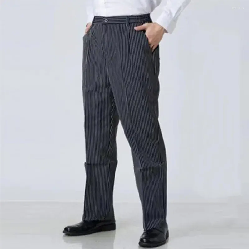Men's Pants Chef Trousers Comfortable Unisex With Elastic Waist Breathable Fabric For Restaurant Service Secure Pockets Cooks