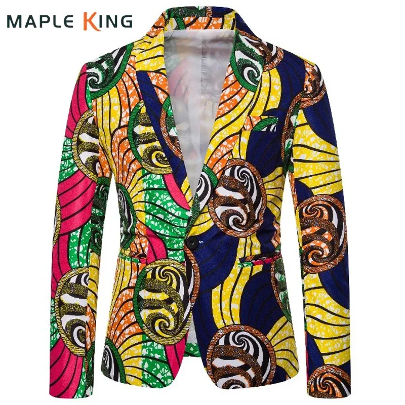 النمط العرقي متعدد الألوان المطبوعة للرجال من ملابس الملابس الأفريقية الكتان الأنيق Ternos Masculino Mens Suits Jackets 240313