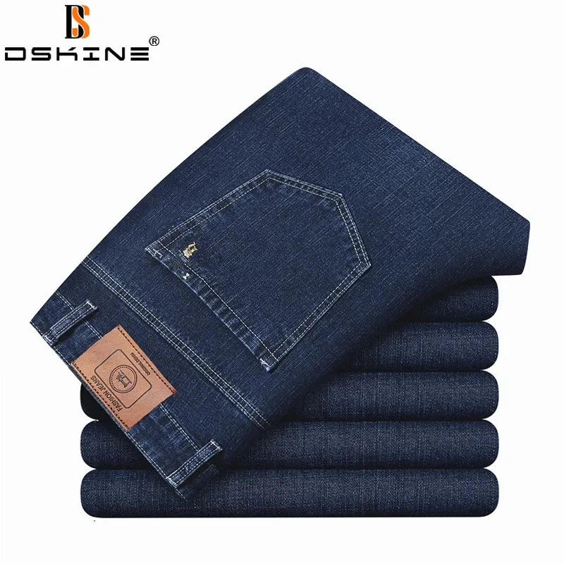 2023 Business Men Spring Straight Jeans Fashion Casual Trousers Baggy Stretch Summer Lightweight Slim Denim Pants 240319