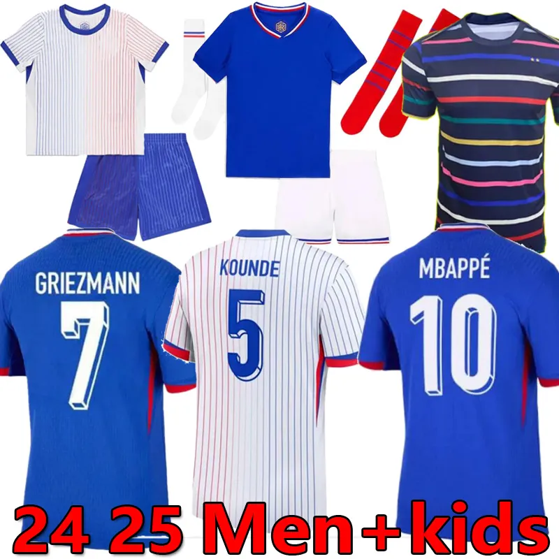 24 25 S-4XL MBappe Griezmann Soccer Jersey Euro Cup Frenchs Kante Pogba Zidane Giroud Benzema Matuidi Kimpembe Varane Pavaro Maillot de Football Shird Men Kitセット