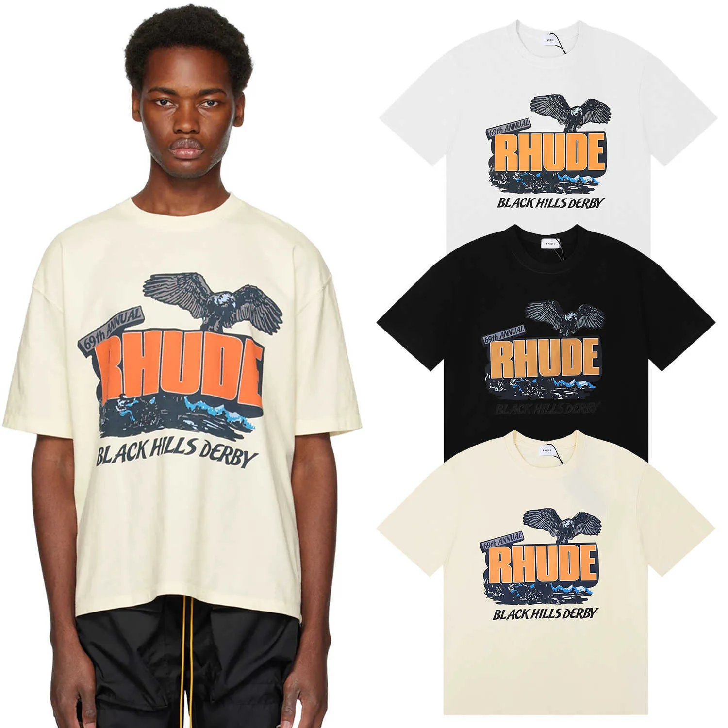 Meichao Spring/Summer New Rhude Letter Printing High Quality Pure Cotton Casuare Rooseカップ