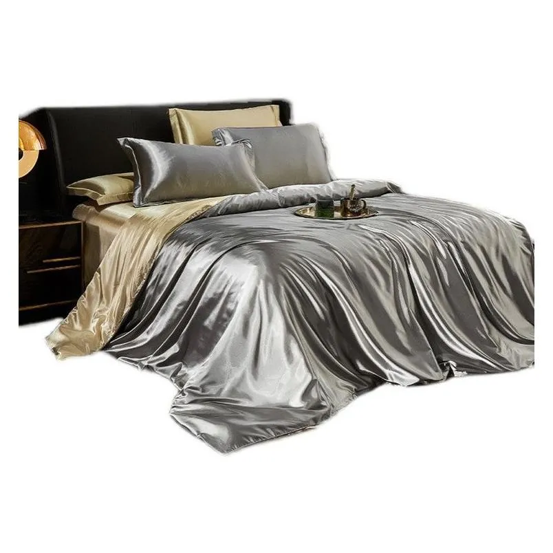 Bedding Sets Light Luxury Silk Washed Four-Piece Set Solid Color Quilt Er Ice Sheets Drop Delivery Home Garden Textiles Supplies Dhnnx