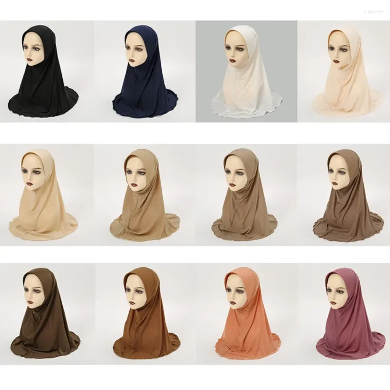Ropa étnica Elástico Listo para usar Hijab instantáneo Pinless Musulmán Mujeres Bufanda Cuello Cubierta Femme Turban Musulman Deportes Hijabs Plain