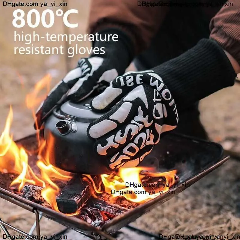 Guanti resistenti al calore grado Outdoor 800 Guanto anti-caldo isolante termico Guanti ispessiti da forno per barbecue in silicone per barbecue