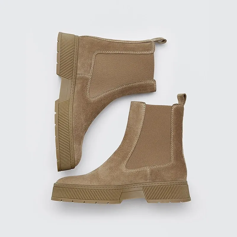 Boots mooqdaax hiver en cuir authentique Bottes en daim pour les femmes en anglais mode simple chelsea botkle plateforme de femmes chaussures