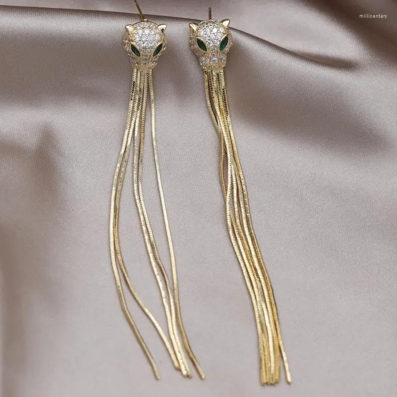 Dangle Earrings South Korea's Ly Designed Fashion Jewelry 14K Gold Plated Leopard Long Tassel Luxury Women's Party Accessories