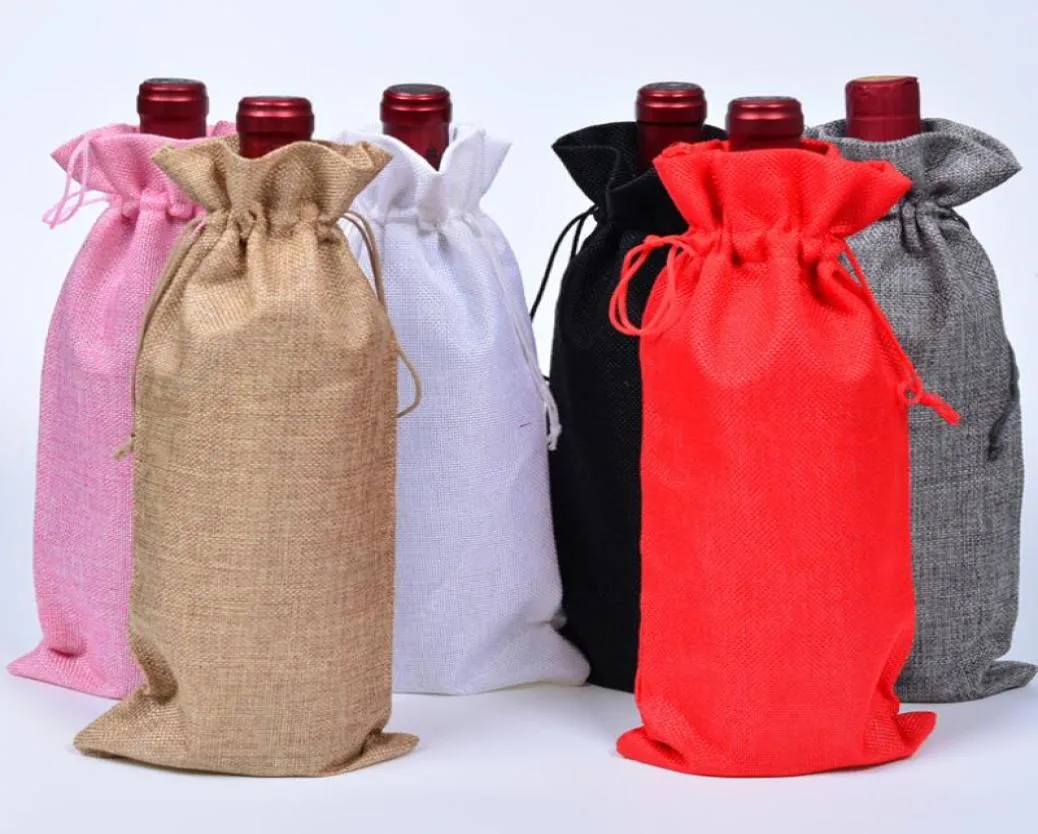 1535cm Juldekor Burlap Champagne Wine Bottle Påsar täcker Fest Festival Gift Pouch Packaging Bag DHA9132222199