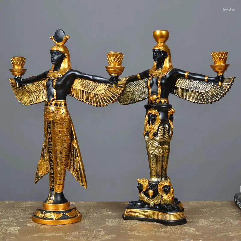Mum Tutucular Vintage Candlestick Antik Mısır Isis Tanrıça Retro Klasik Balmumu Ev Masaüstü Dekorasyon