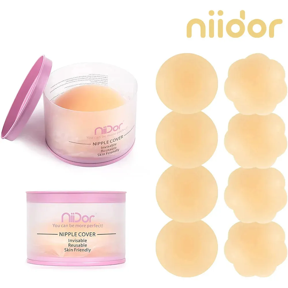 Niidor 8pcs Silicone Nipple Cover Reusable Women Bra Sticker Breast Petal Strapless Lift Up Bra Invisible Boob Pad Chest Pasties 240318