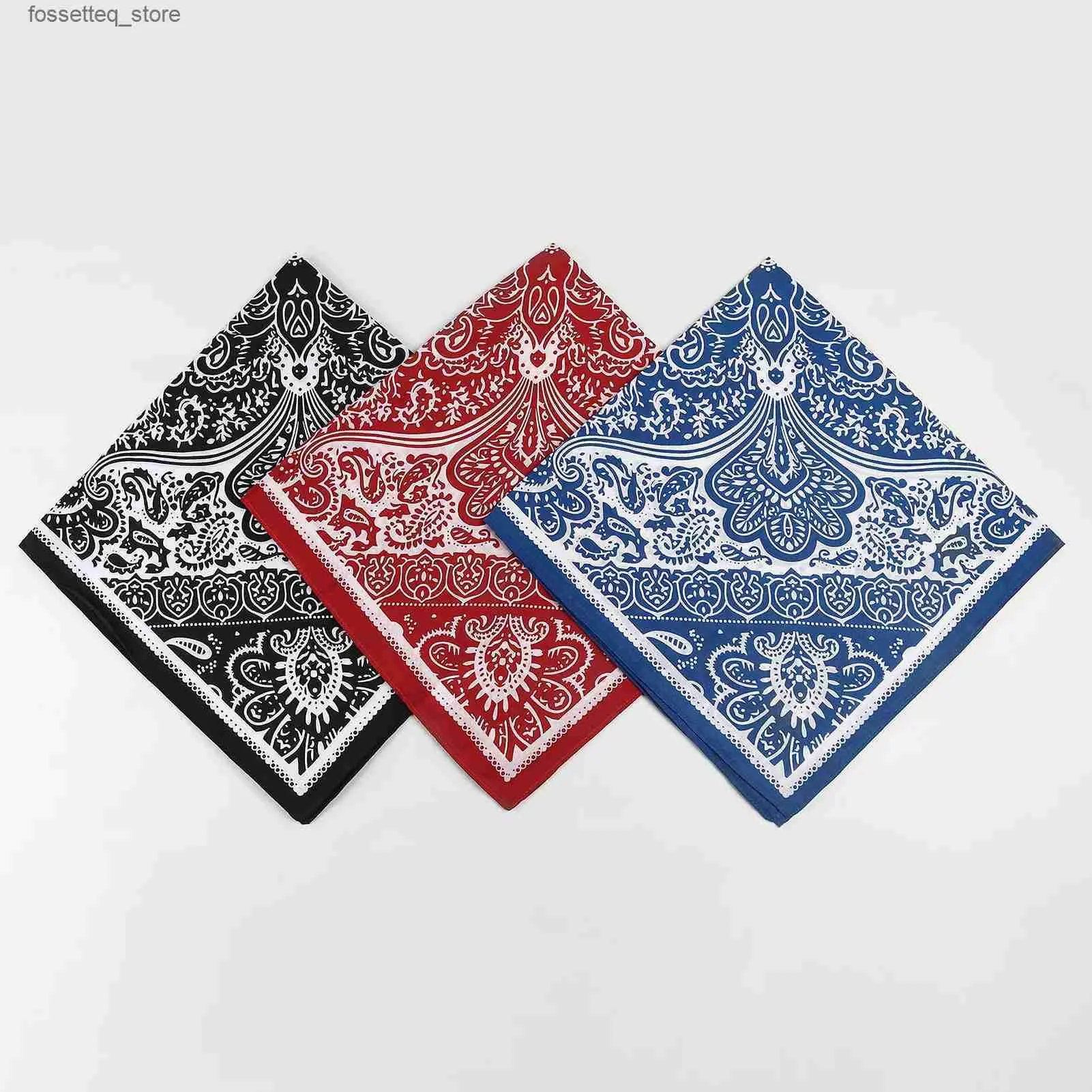 Näsdukar 3PCSCOTTON CASHEW Flower Hip-Hop Bandanas för kvinnor Män Pocket utomhus Sport Square Huvud halsduk Armband Handduk L240322