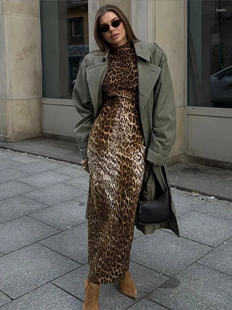 Leopard Print casual dress with Stand Collar and Long Sleeves - Perfect for Summer Fashion and Slimming Comfort Leopard Print casual dress with Stand Collar and Long Sleeves - Perfect for Summer Fashion and Slimming Comfort