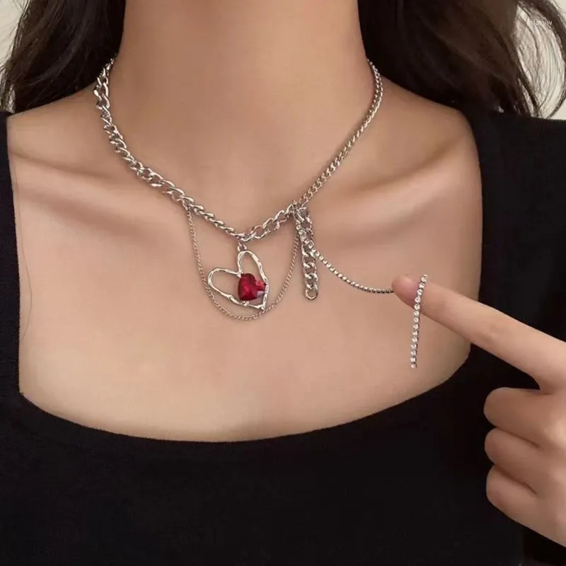 Ensemble collier et boucles d'oreilles Y2K en Zircon, cœur pour femmes et filles, chaîne de clavicule, bijoux cadeau