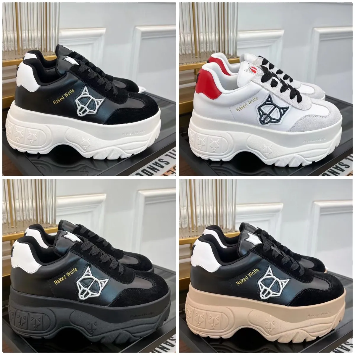 Sneaker Naked wolfe Donna Sinner Sneaker designer Warrior Pelle di vitello scamosciata nera Sneaker crescente Piattaforma di lusso Sportiva all'aperto Aumenta le scarpe Taglia 35-40