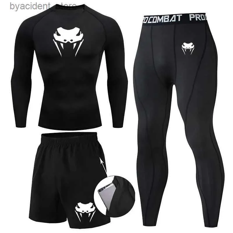 Męskie dresy ściskające męskie Zestaw MMA długotrwałe lub krótkie rękawowe T-shirt męskie spodnie Fitness Ubranie Fitness Rashguard Sportswear L240320