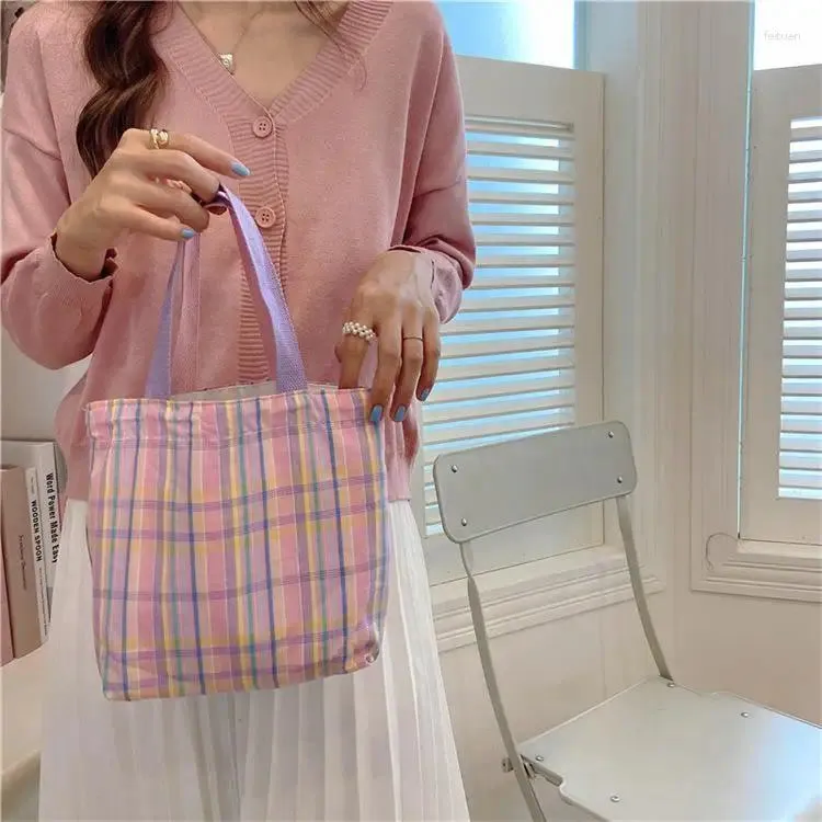 Bag Plaid Ladies Reusable Shopping Fashion Design Women Cotton Shoulder Lovely Student Girls Small Casual Tote Purse Handbag