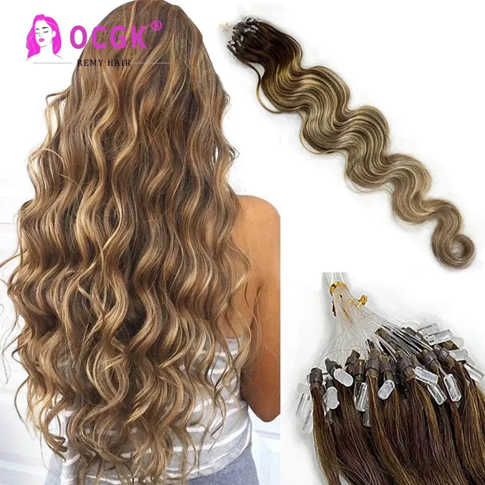 Przedłużenie mikro pętli przedłużenia włosów do fali ciała Balayage natura prawdziwe ludzkie włosy Mikrolink Hair Extensions Fusion Pre Bonted Hair 50pcs/zestaw