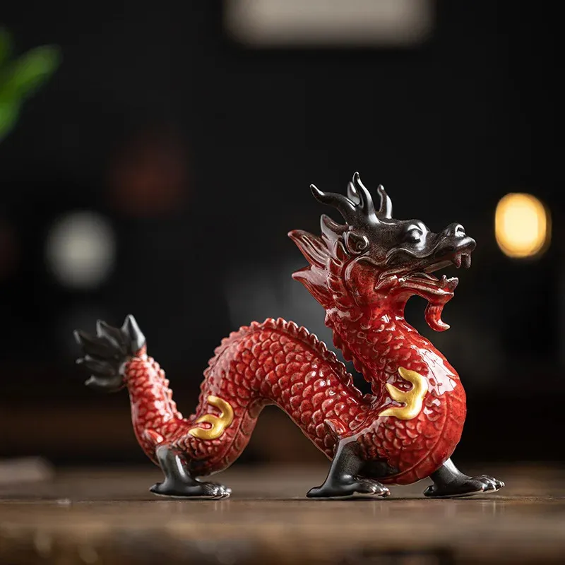 Traditional Chinese Porcelain Dragon Statue Handmade Ceramics Mystery Animal Sculpture Ancient Legend Totem Ornament Craft Decor 240305