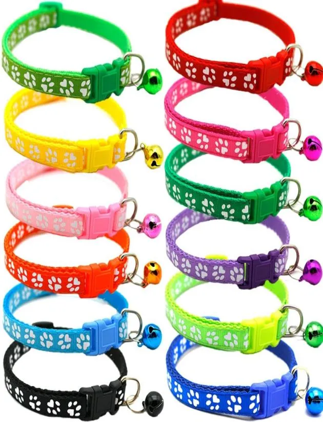 Cloth Bells Cute Cats Collars Adjustable Buckles Fashion Pet Dog Collar Footprint Pattern Pet Lead Supplies Accessories VTKY22941248581