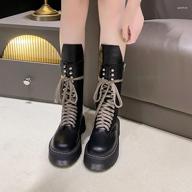 Boots Shoes For Women 2024 Fashion Cross-tied Women's Side Zipp Daily Round Toe Mid-Calf Zapatos