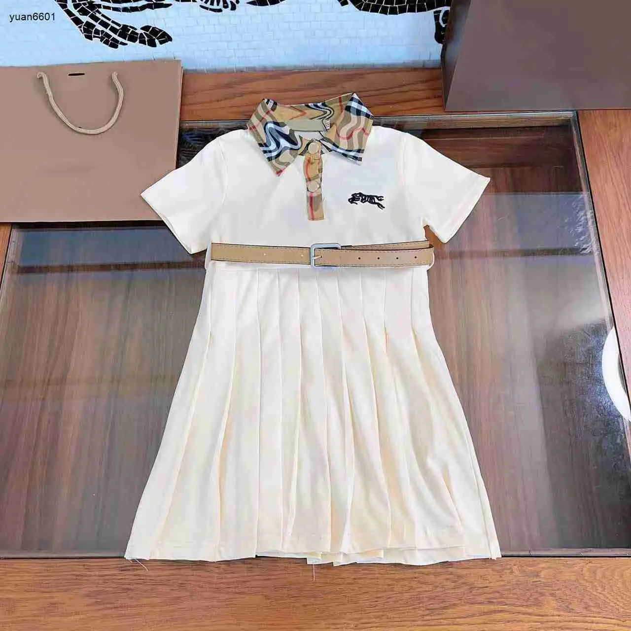 Popular designer kids clothes girls dresses baby skirt With belt Princess dress Size 110-160 CM Embroidered logo child frock 24Mar