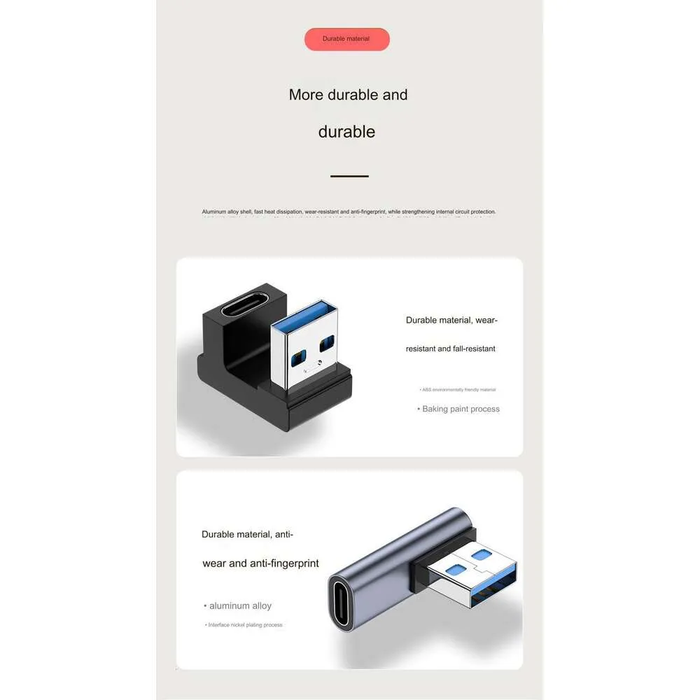 Adattatore laptop mobile a forma di U con gomito USB OTG 3.0 da femmina a tipo C da 10 gbps