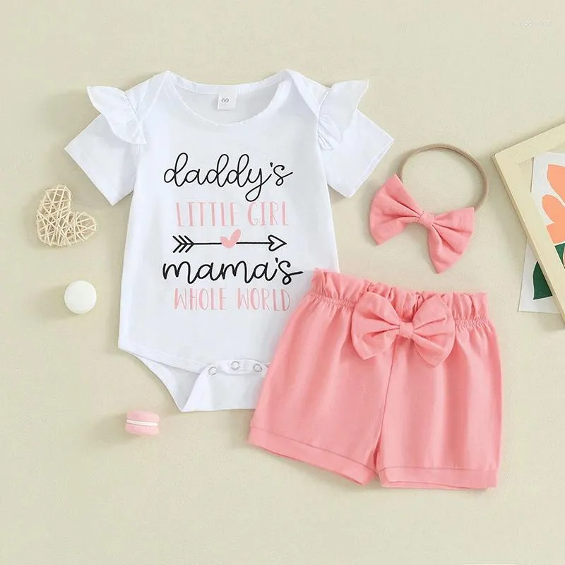 Clothing Sets Baby Girls Clothes Summer Outfits Letter Print Short Sleeve Rompers With Bowknot Shorts Headband 3Pcs Set