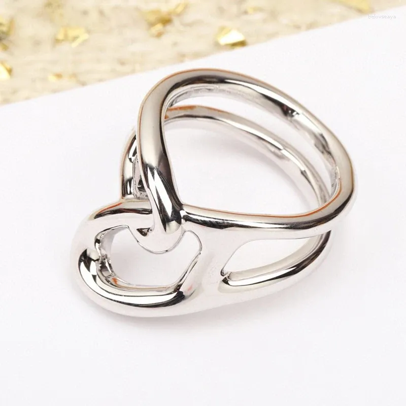 Cluster Rings Top Quality Solid 925 Sterling Silver White Letter Geometric Finger Ring Women Daily Activities Jewelry