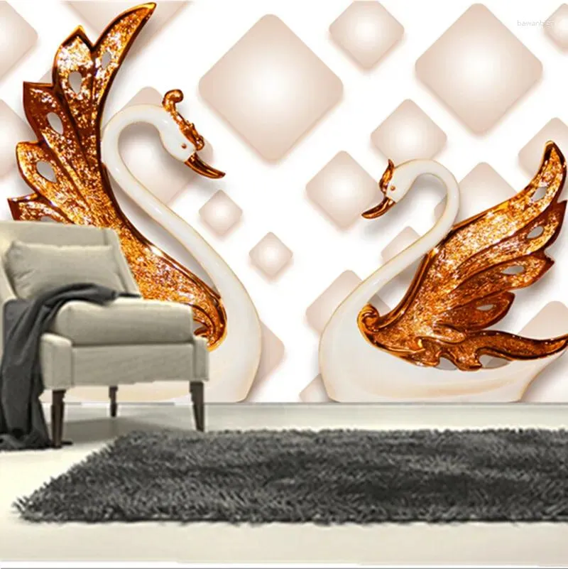 Wallpapers The Custom 3D Murals Stereo Wallpaper Two Beautiful Swans Papel De Parede Living Room Sofa TV Wall Bedroom Paper