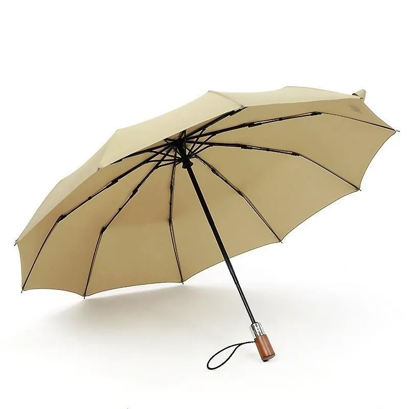 Umbrellas Solid Wood Handle Fold Umbrella Rain Women Business Affairs Male Concise Color Sunny Parasol clephan