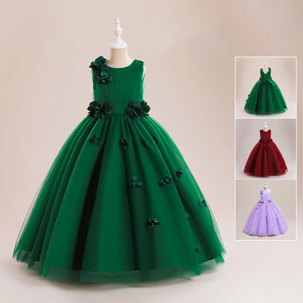 Beauty Purple Green Wine Jewel Flower Girl Dresses Girl's Birthday Dresses Girls Party Skirt Girl Everyday dress Kids' Party Wear SZ 2-4 D323149