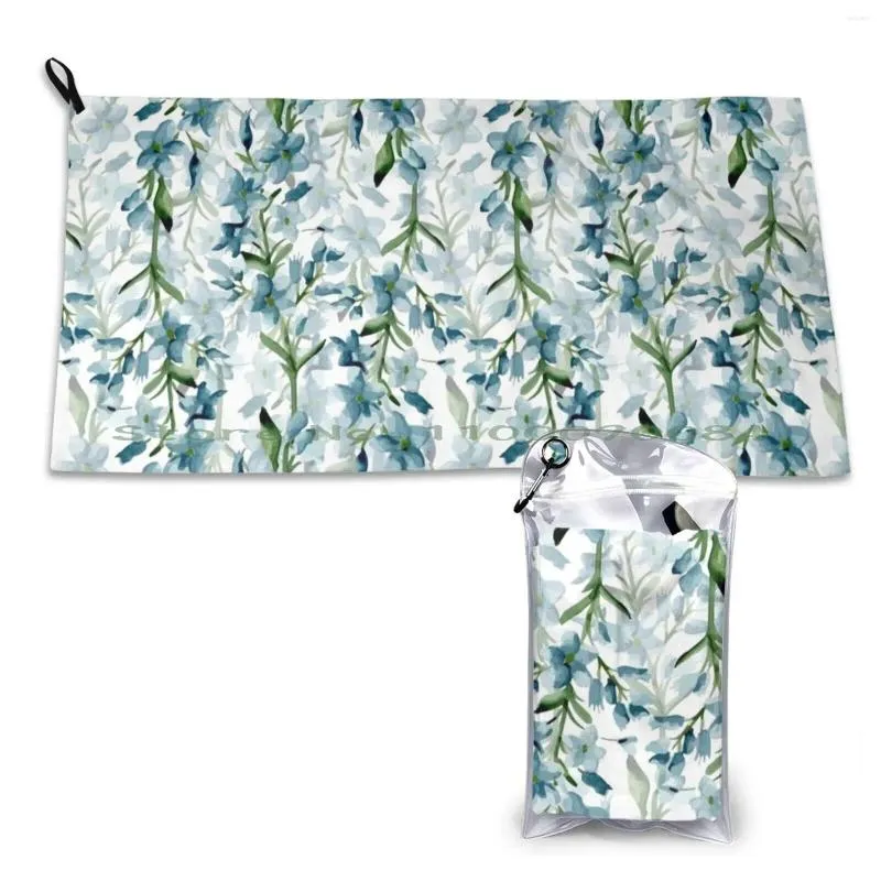 Towel Blue Branches Quick Dry Gym Sports Bath Portable Watercolor Floral Styled Elegance Effect Branch Textured Wallpaper