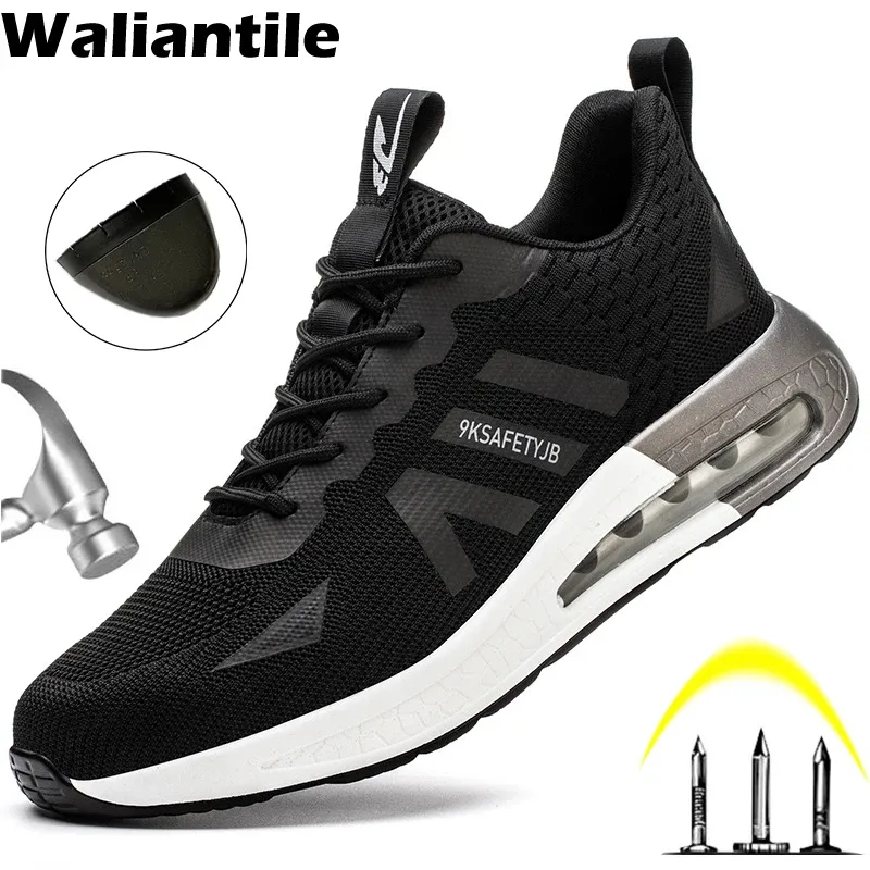 Botas Waliantile New Air Cushion Safety Shoes Sneakers Homens Mulheres Punctão Antisming Botas de trabalho masculino de aço do dedo do pé de aço indestrutível