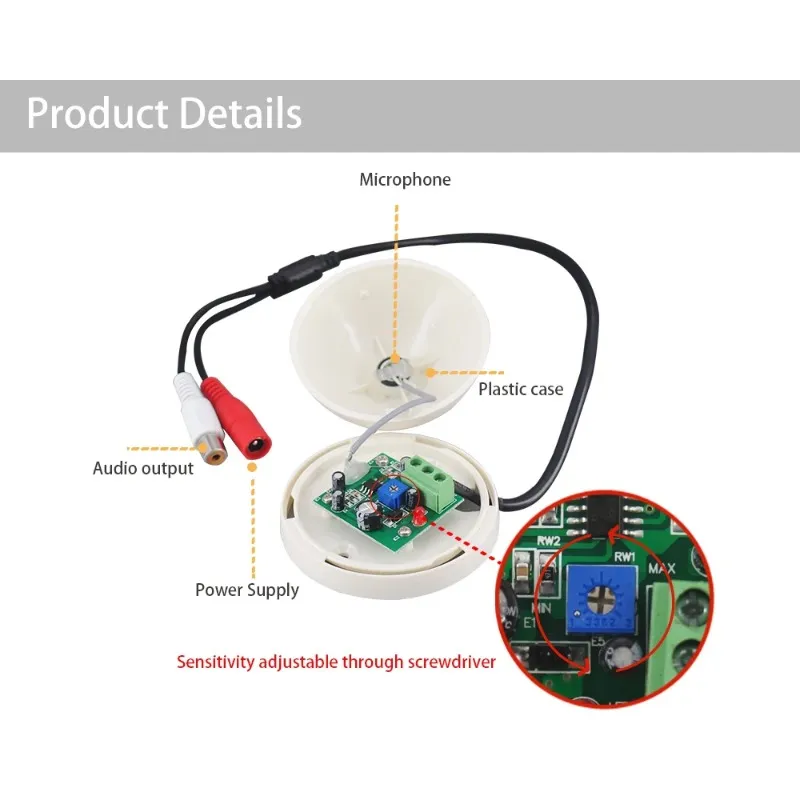 Mini CCTV-microfoon Beveiligingsbewaking Audio-ingang Breed scala CCTV-camera Geluidsopname voor AHD DVR IP-camera