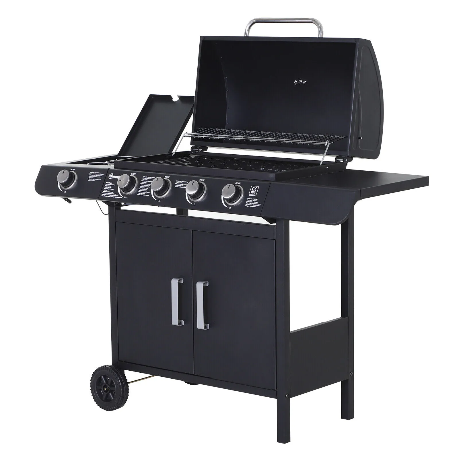 Outsunny Griglia per Barbecue a Gas 4 + 1 Bruciatore in Acciaio Inossidabile Fornello per Barbecue da Giardino