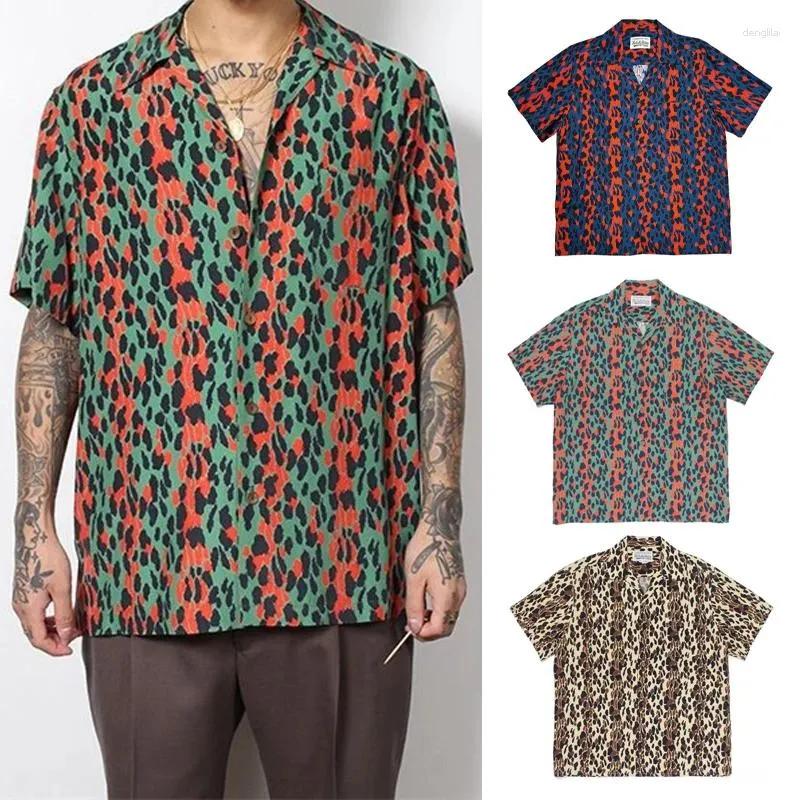 Camicie casual da uomo Leopard Stampa intera WACKO MARIA Hawaii Beach Manica corta Uomo Donna T-shirt vintage allentate di buona qualità