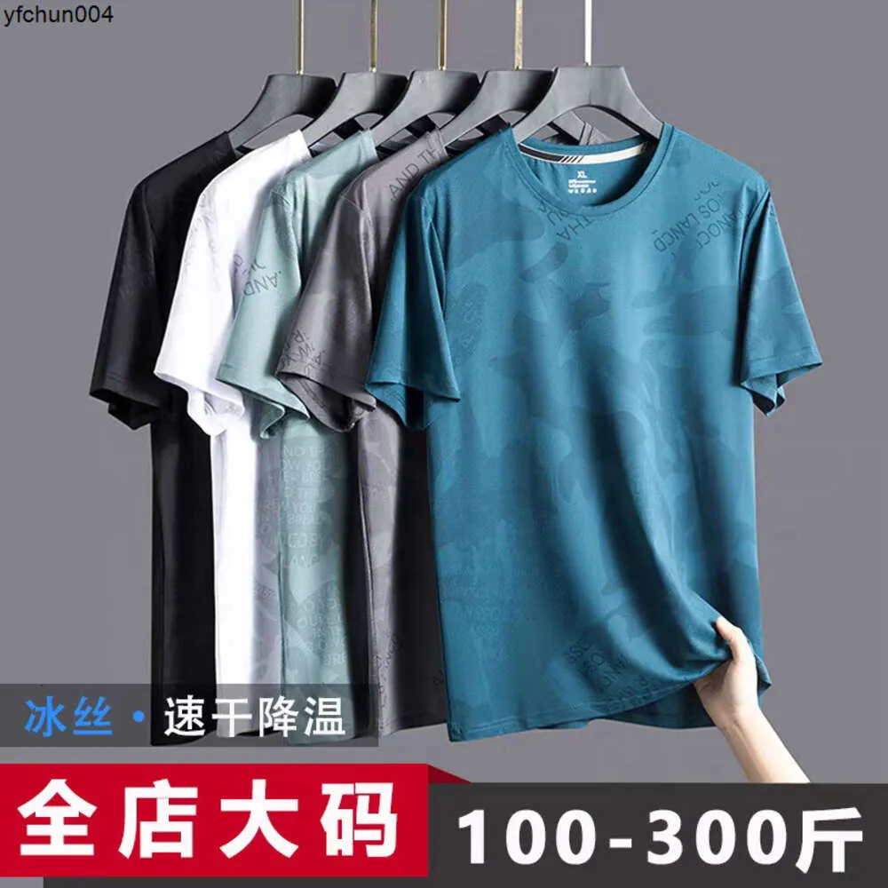 Ice Silk Short Sleeves T-shirt for Mens Summer New American Round Neck Large Loose Sports Fatty Plus Weight 8xl {category}