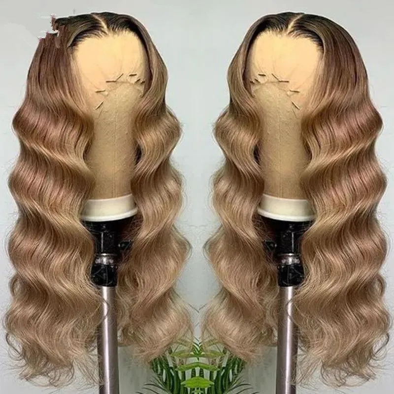 Ombre Blonde Transparent hd Lace Front Human Hair Wig Brown Root Glueless Body Wave Ash Blonde 5X5 Closure Wig Pre Plucked 150%