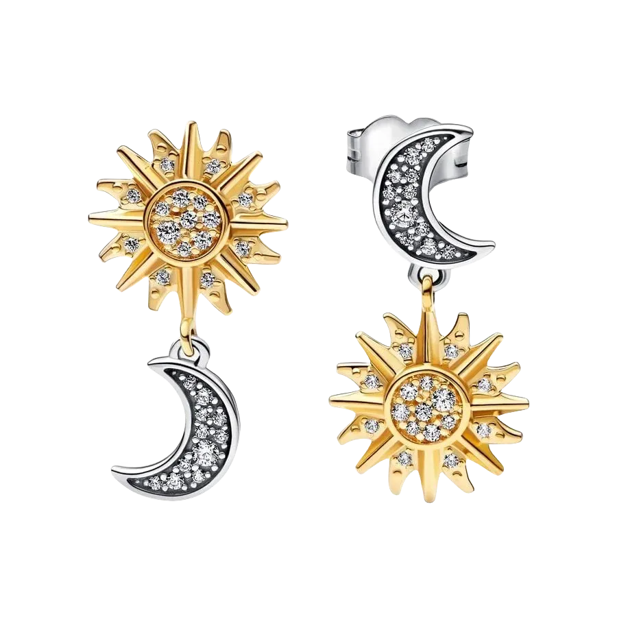 100% 925 Sterling Silver Sparkling Celestial Golden Sun Moon Earrings For Women Wedding Party Jewelry Perfect Birthday Gift