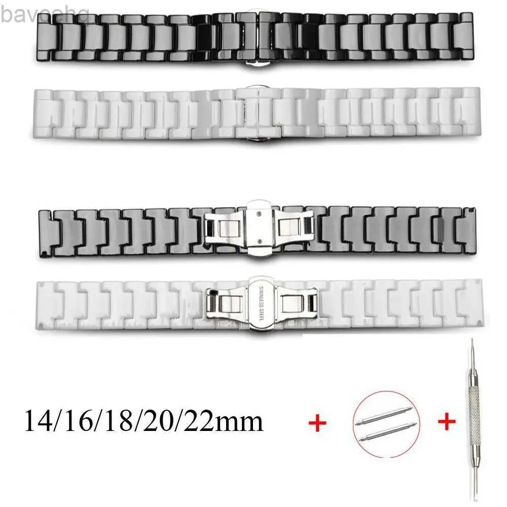 Titta på band Ceramic Watch Armband 14mm 16mm 18mm 20mm 22mm Watch Band White Black Ceramic Watch Band Universal Watch 24323